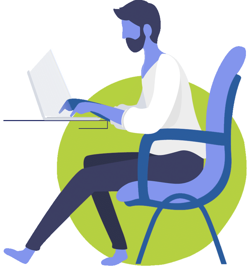 Man at desk with laptop, working on Web Development or Design solutions